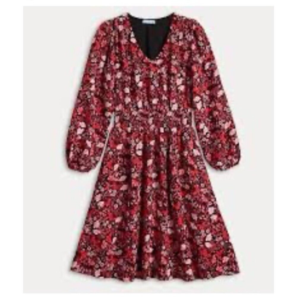 Draper James Floral V Neck Long Sleeve Midi Dress Black Red Pink Size M